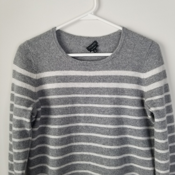 Talbots 100% Cashmere Gray/White Striped Crewneck Sweater Size L - Picture 8 of 11